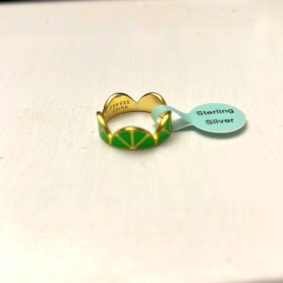 14k Gold Plated Sterling Silver Enamel Citrus Fruit Lime Ring Size 7 NWT